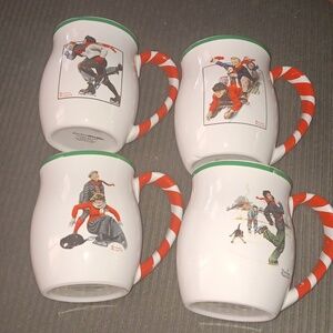 Kitchen Worthy Norman Rockwell Winter Mug Set ❄️ Set of Four